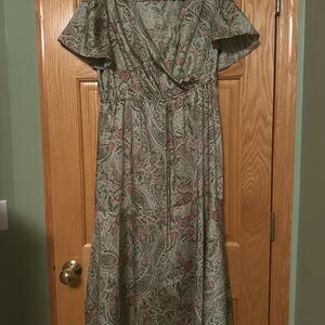 LOFT Paisley Maxi Dress in Green and Pink